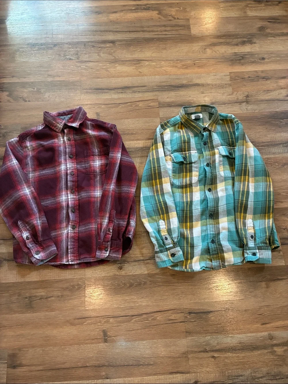 Old Navy Boys 10/12 Red Plaid Button-Down & Teal Plaid Shirt Set